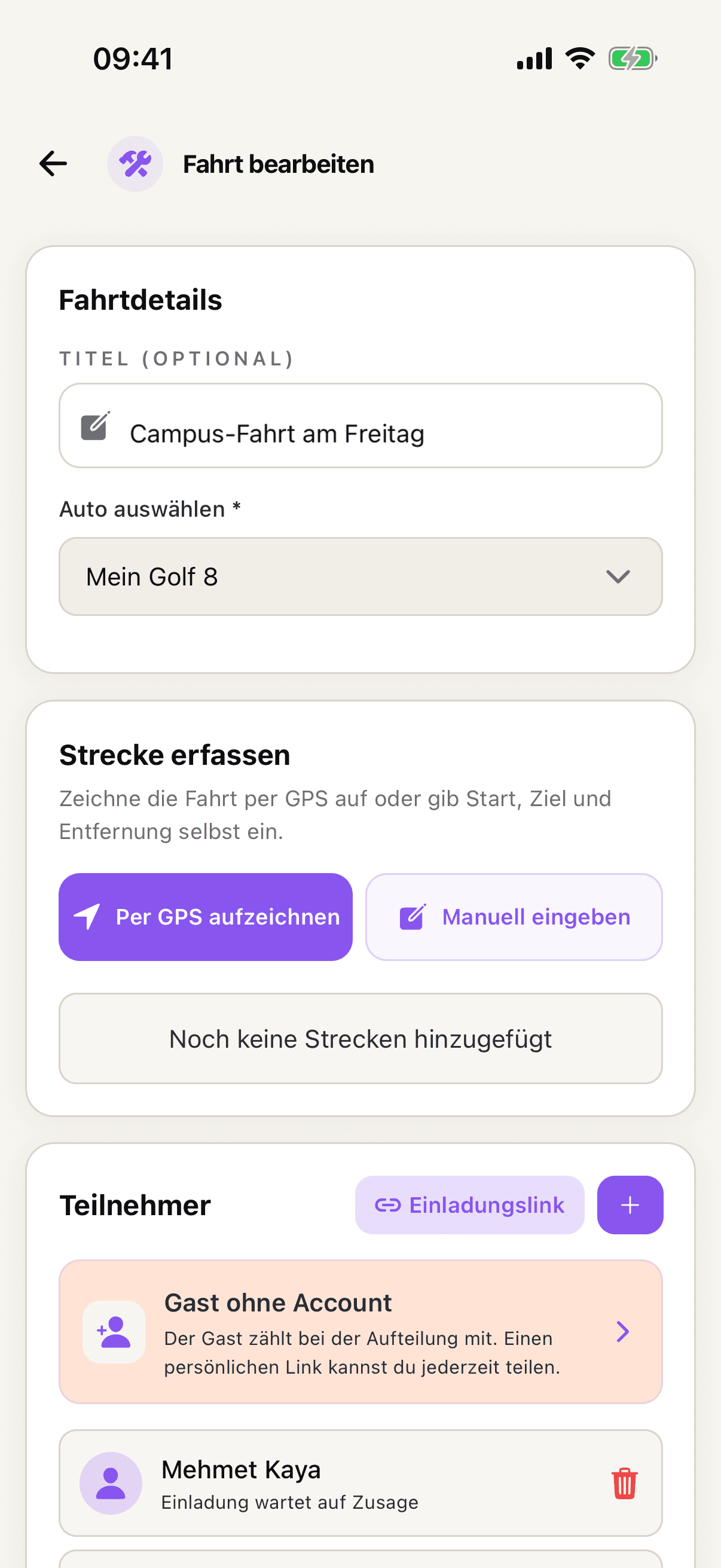 Per Account, Link oder als Gast.