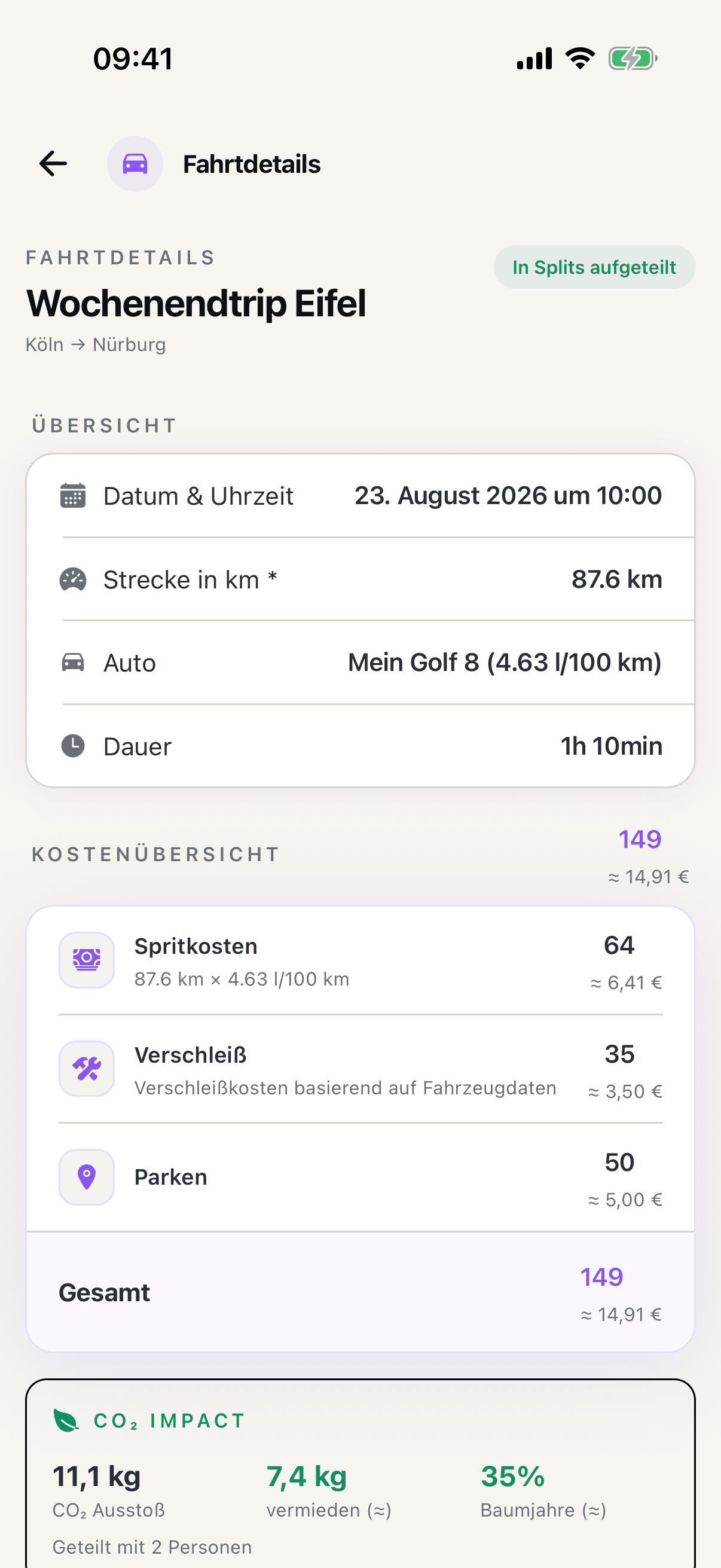 RydeSplit zeigt eine gemeinsam aufgeteilte Fahrt